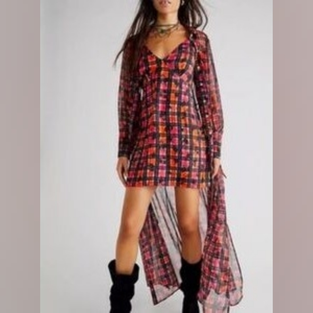 Free People Jerra Plaid Maxi Button Front Dress/Duster And Mini Dress Set - Picture 2 of 4